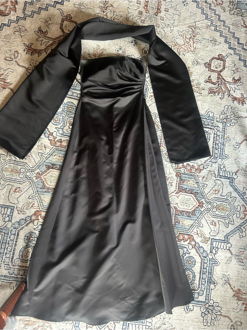 David's Bridal Black Satin Strapless Gown with Matching Shawl